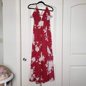 Red floral summer dress